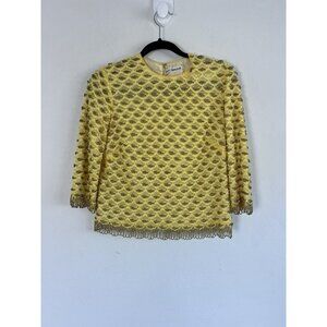 Creations by Harilela Vintage 60s Yellow Sequins Top 36 Lambswool Beaded Fringe
